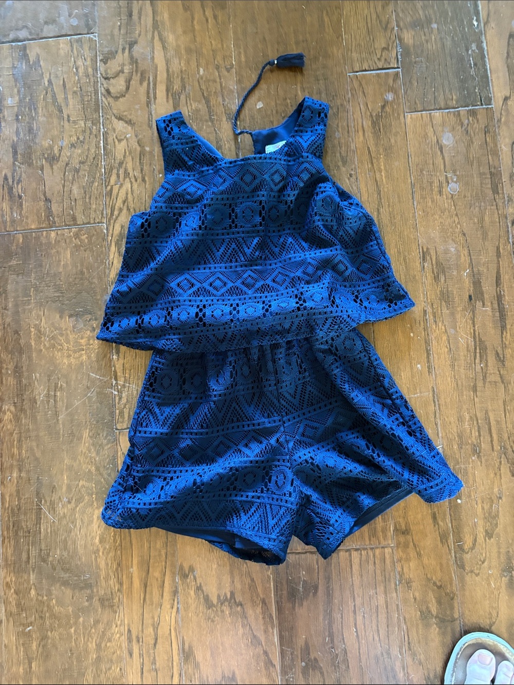 Justice Navy Blue Lace Overlay Romper